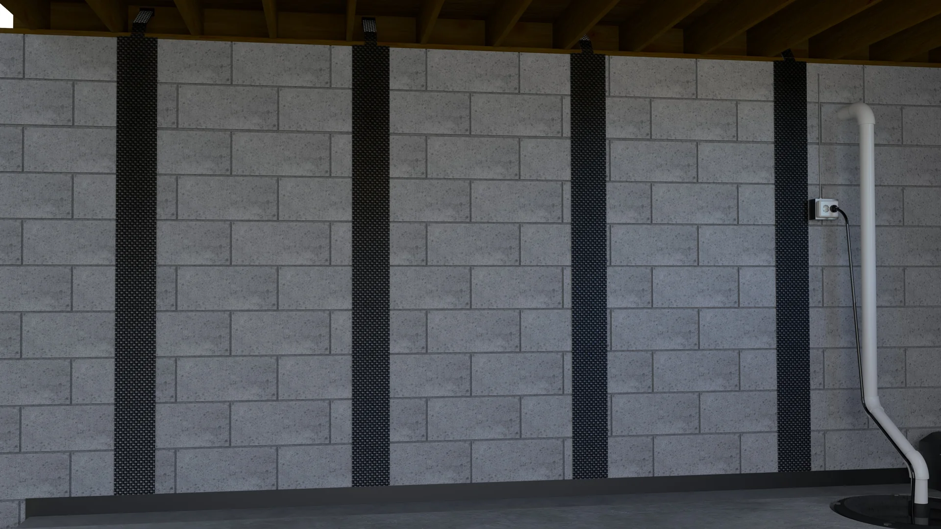 Carbon fiber straps bonded to a cracked basement wall