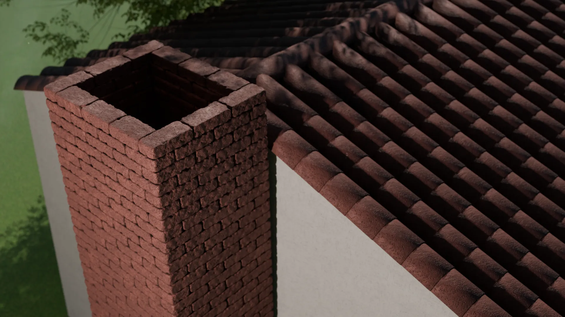 Brick chimney tile roof, 3D render by Signature Media