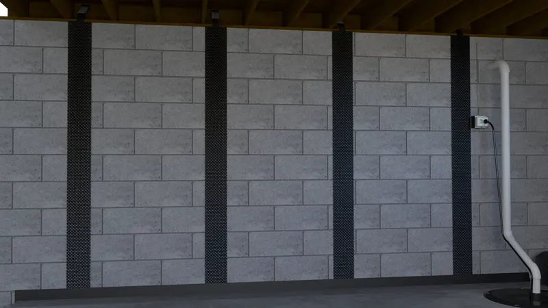 Carbon fiber straps bonded to a cracked basement wall
