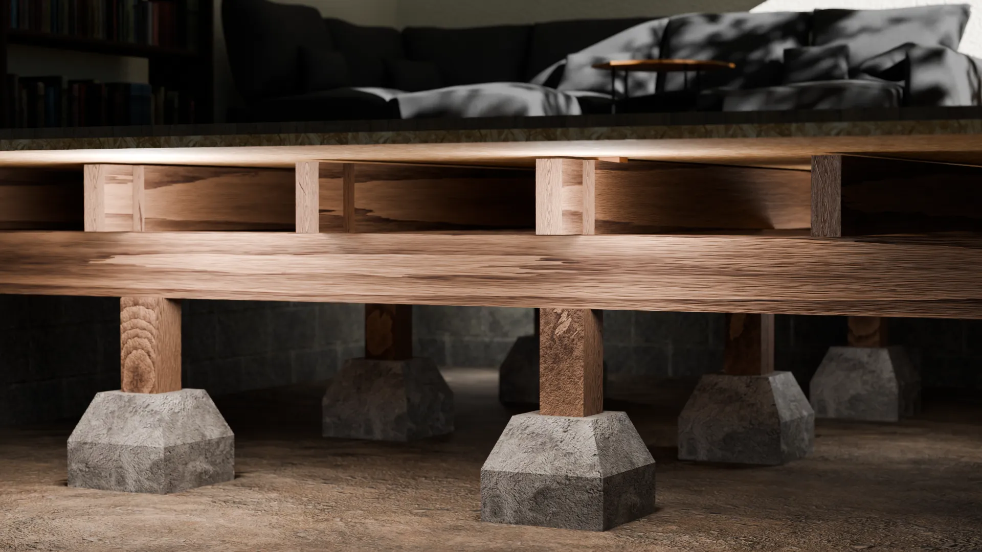 Pier and beam repair wood posts, 3D render by Signature Media