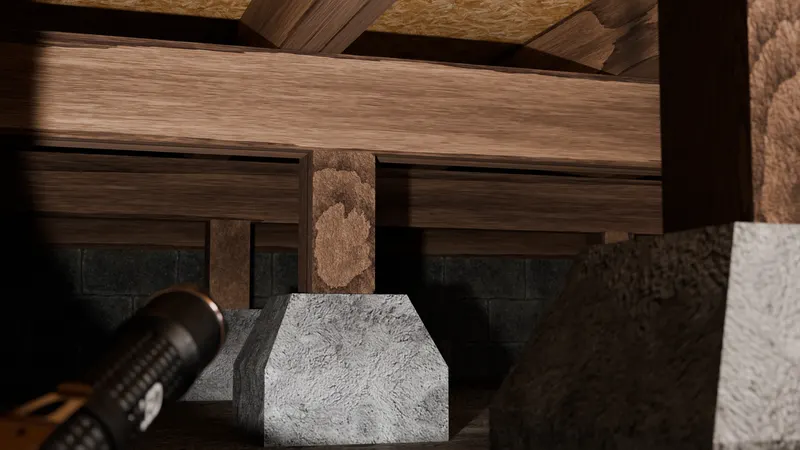 Crawl space inspection flashlight pier, 3D render by Signature Media