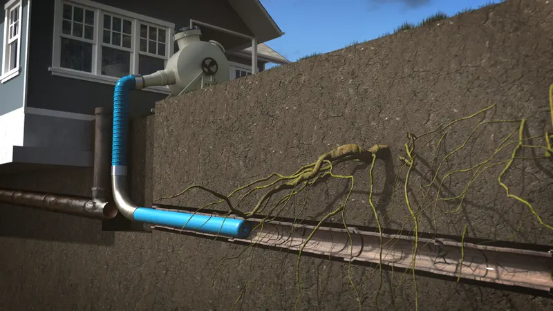 Pipe lining process lateral tree roots, 3D render by Signature Media