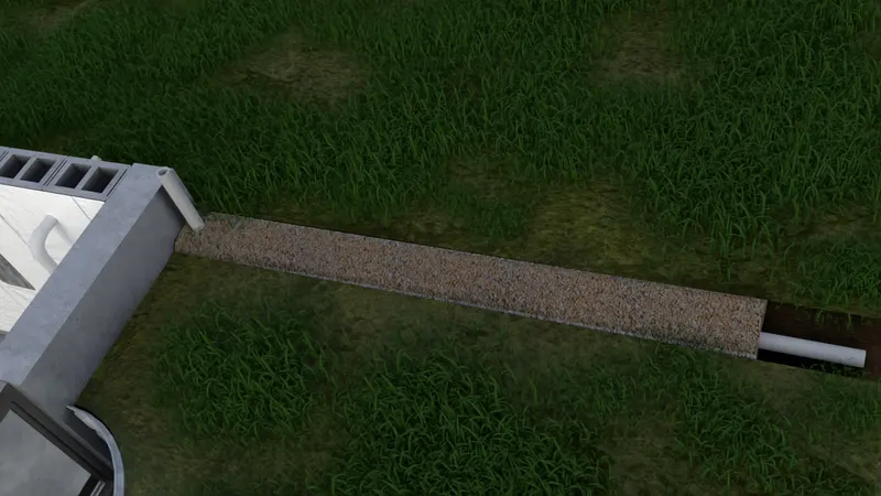 Exterior french drain trench, 3D render by Signature Media