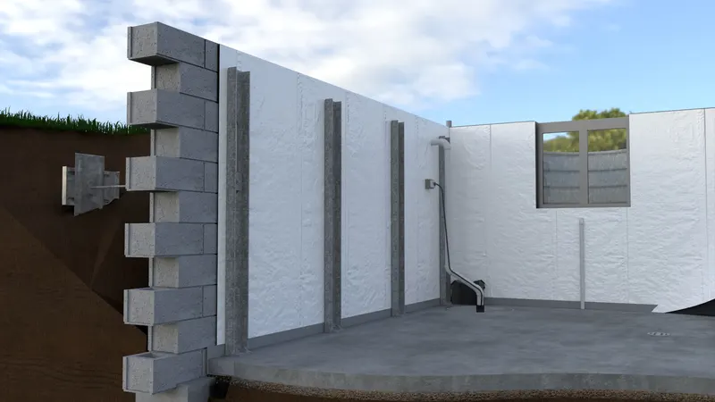 C channel wall braces basement, cutaway, 3D render by Signature Media