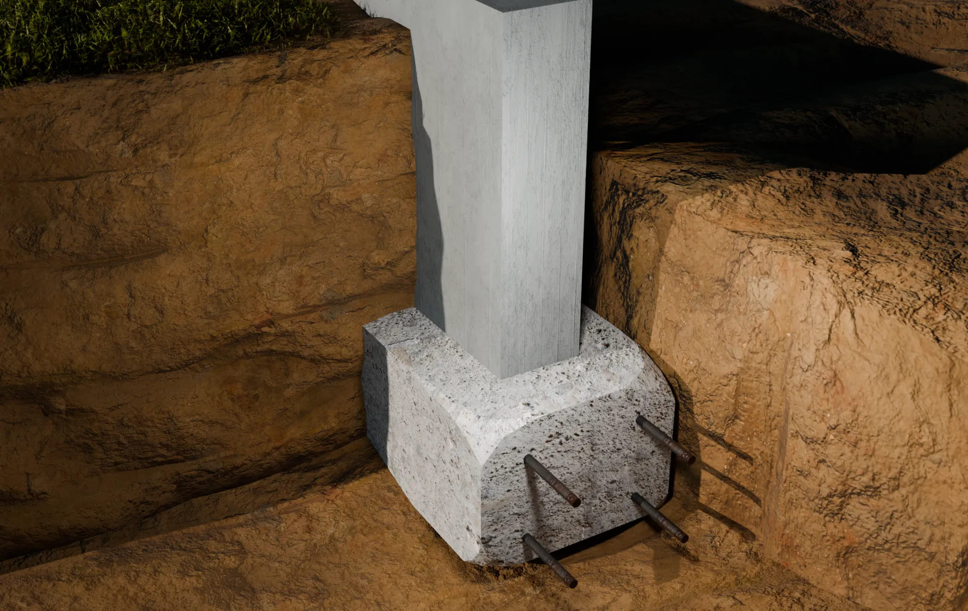 Concrete footing rebar excavation, 3D render by Signature Media