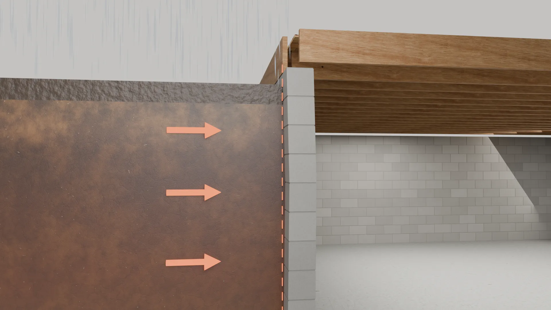Hydrostatic pressure foundation wall basement, 3D render by Signature Media