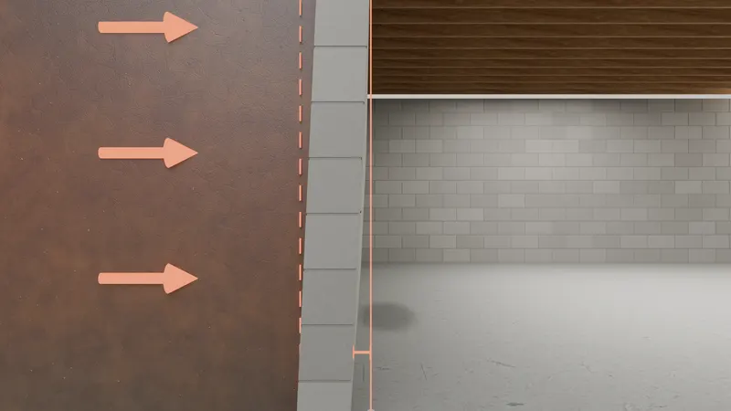 Bowing wall hydrostatic pressure steel I-beam, 3D render by Signature Media