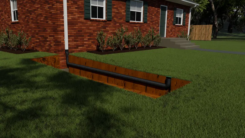 Downspout extensions exterior drainage system line emitter, 3D render by Signature Media