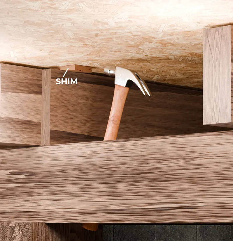 Sagging floors shim gap correction, 3D render by Signature Media