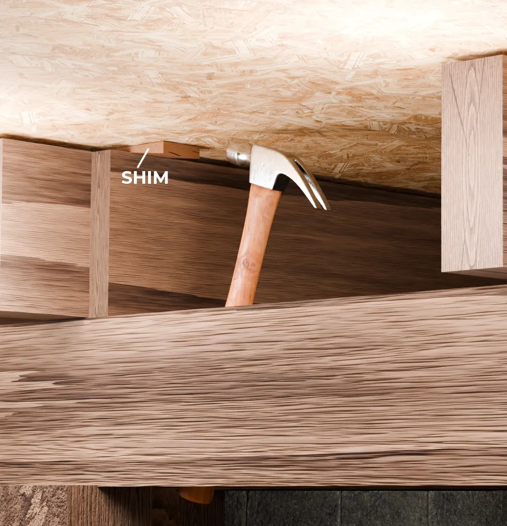 Sagging floors shim gap correction, 3D render by Signature Media