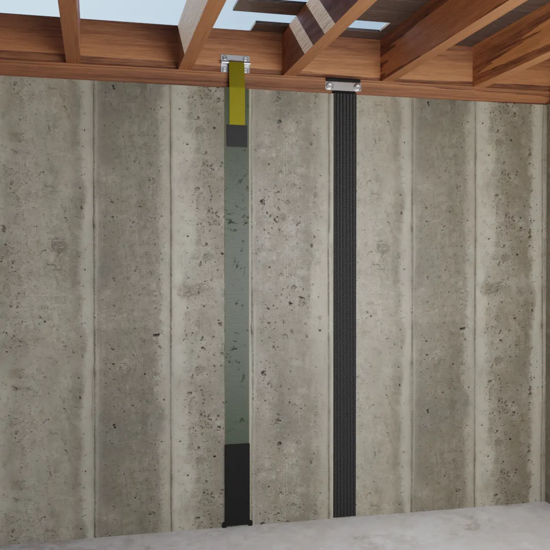 Carbon fiber strap poured concrete wall, 3D render by Signature Media