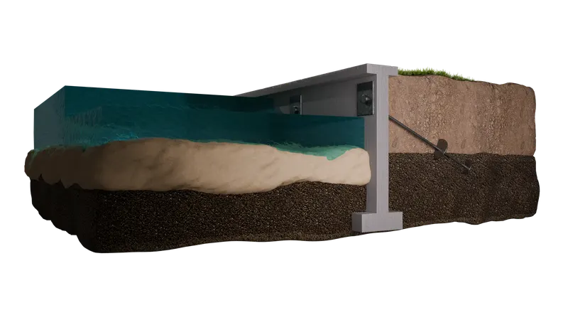 Seawall helical anchor cross section, 3D render by Signature Media