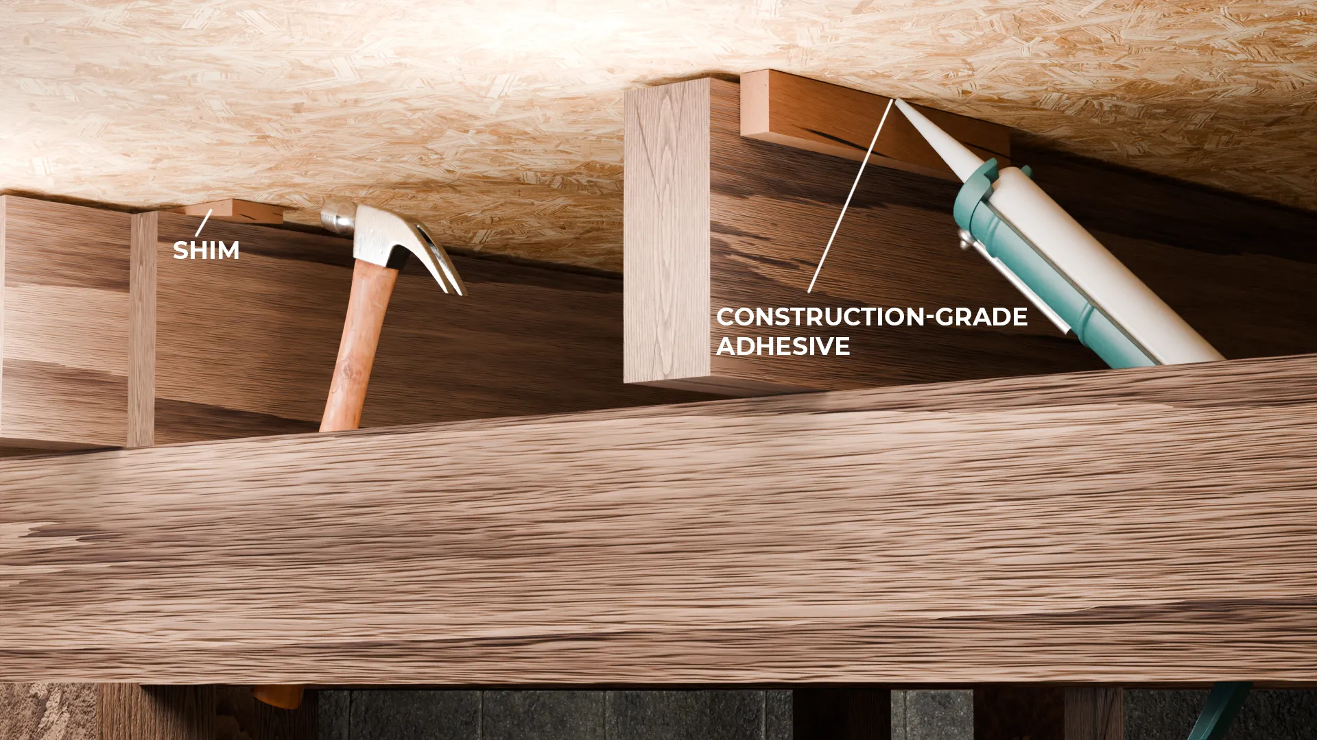 Pier beam floor shim repair, 3D render by Signature Media