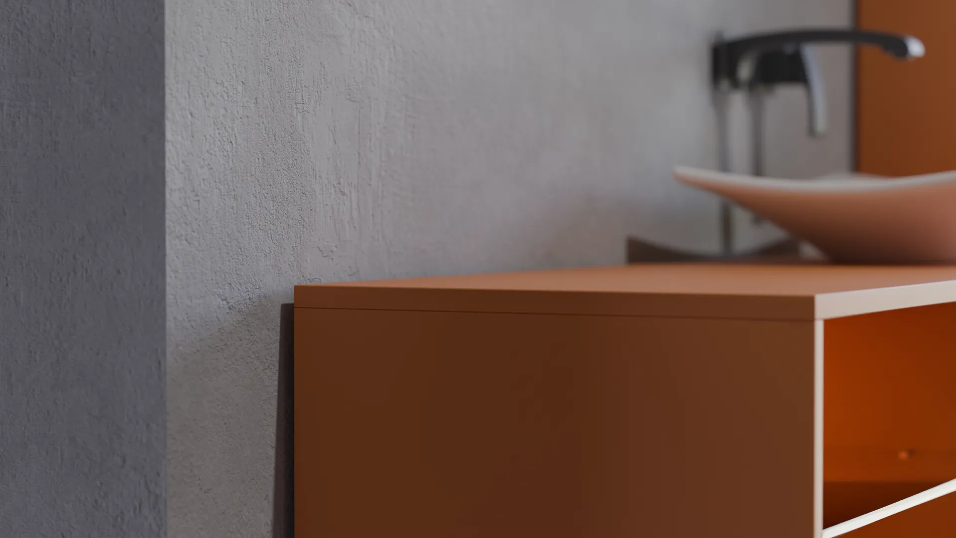 Bathroom cabinet gap wall separation, 3D render by Signature Media