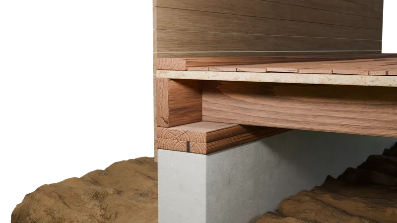 Sill plate rim joist foundation, 3D render by Signature Media
