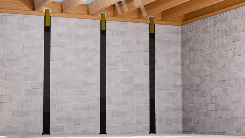 Carbon fiber straps basement block wall, 3D render by Signature Media