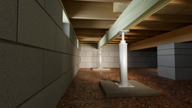 Supplemental beam steel support posts, 3D render by Signature Media