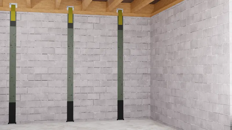 Carbon fiber straps basement block wall, 3D render by Signature Media