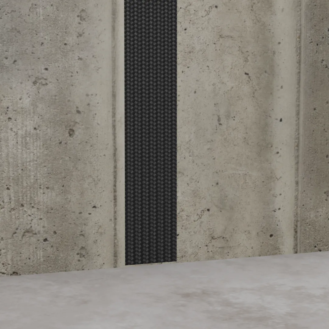 Carbon fiber strap poured wall close up, 3D render by Signature Media