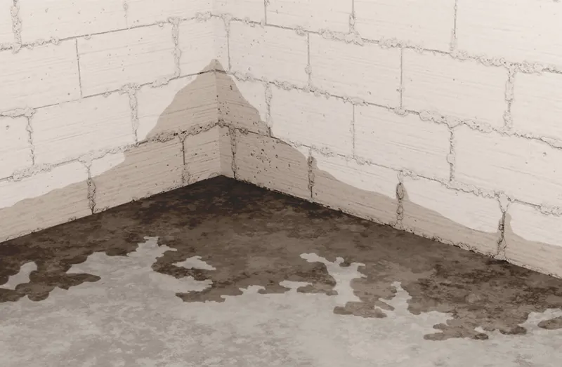 Basement wall moisture staining, 3D render by Signature Media
