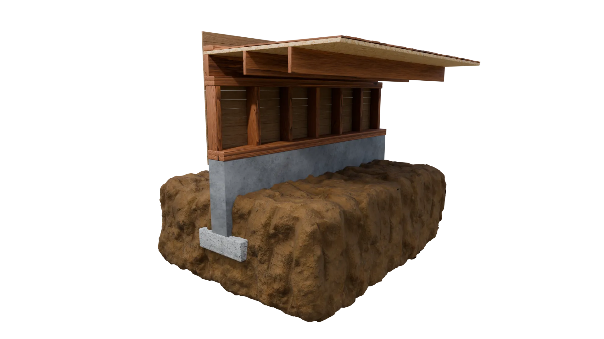 Cripple wall structure, cutaway, 3D render by Signature Media