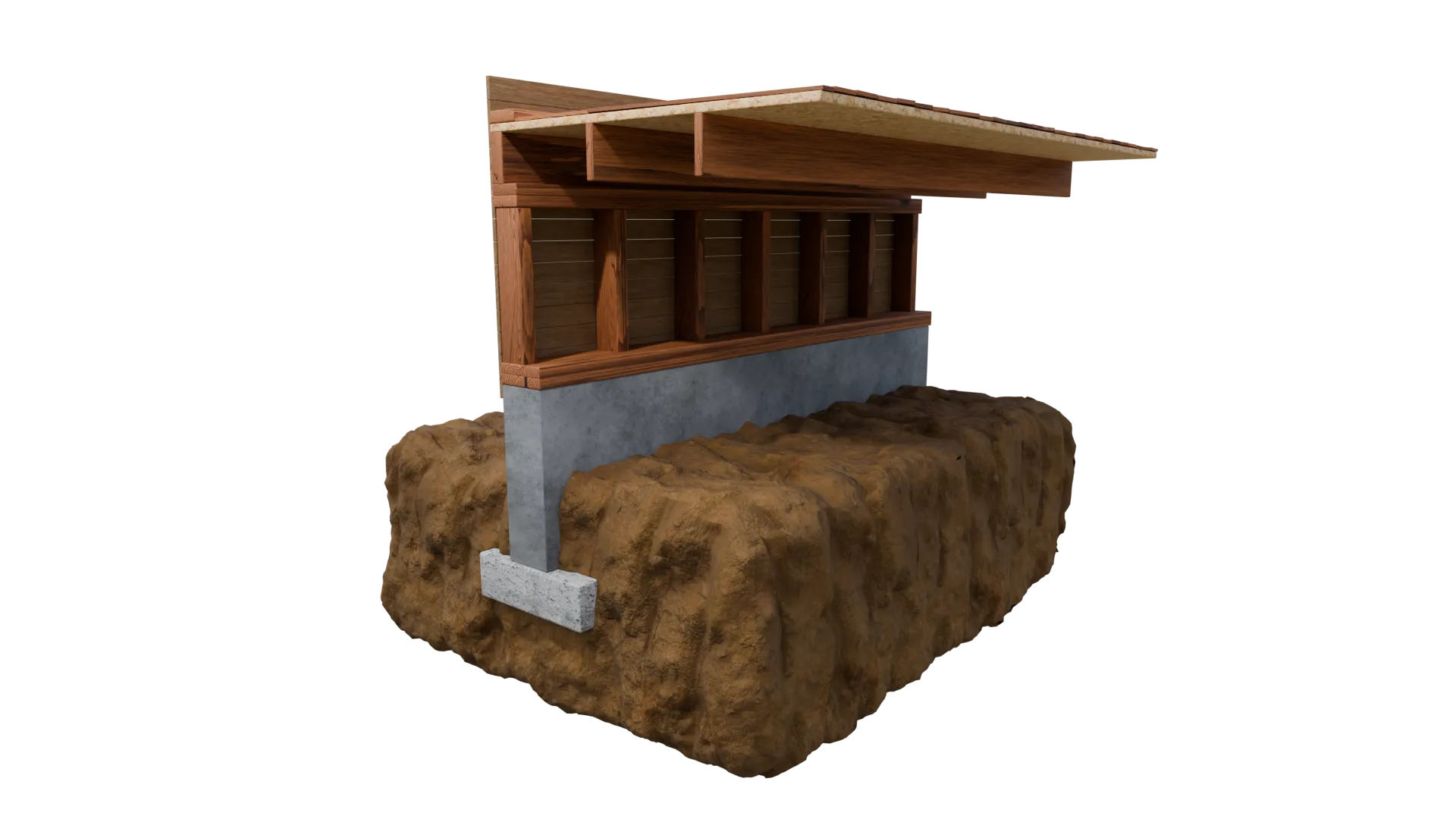 Cripple wall foundation, cutaway, 3D render by Signature Media