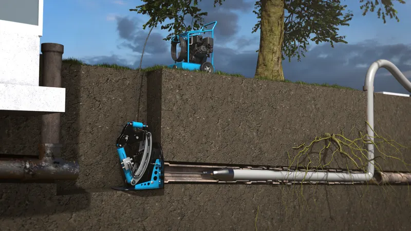 Lateral pipe bursting: a new pipe pulled through as the old one is broken outward