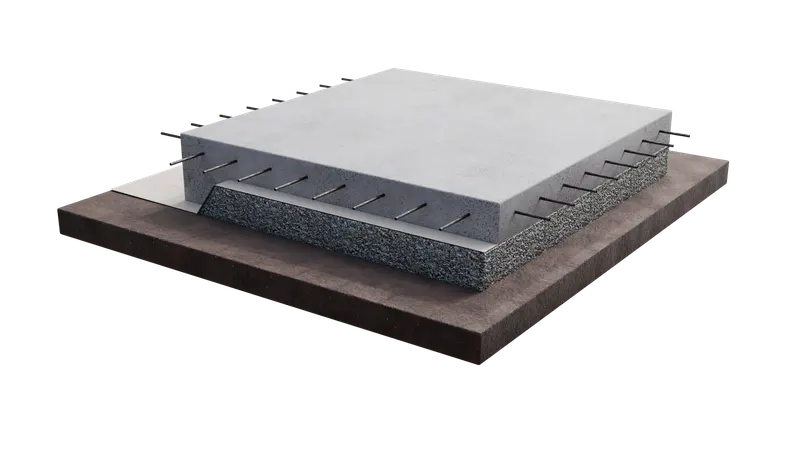 Post tension slab foundation, cutaway, 3D render by Signature Media