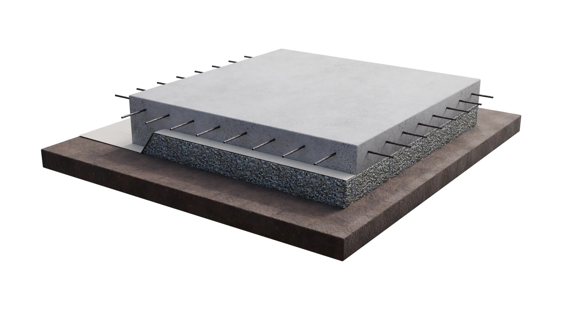Post tension slab foundation, cutaway, 3D render by Signature Media