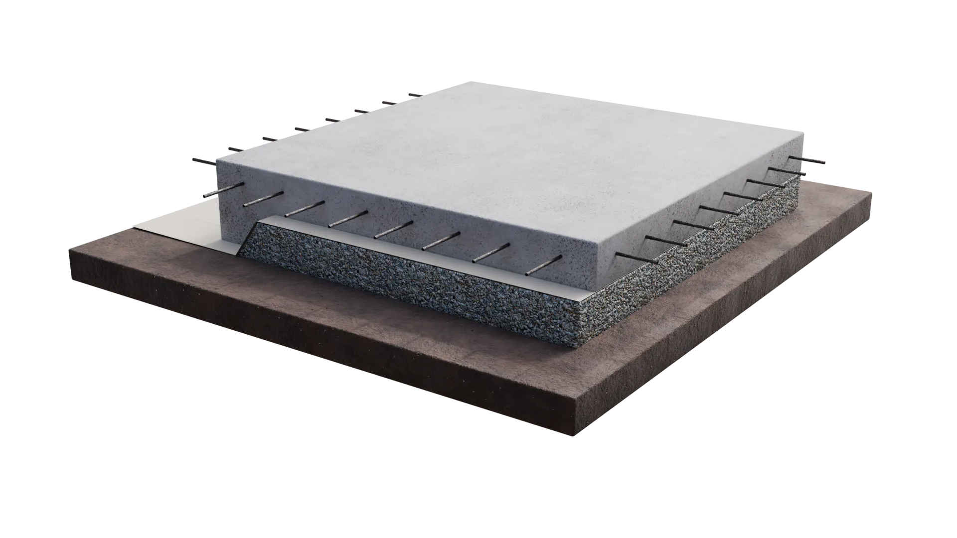 Slab foundation post tension, cutaway, 3D render by Signature Media
