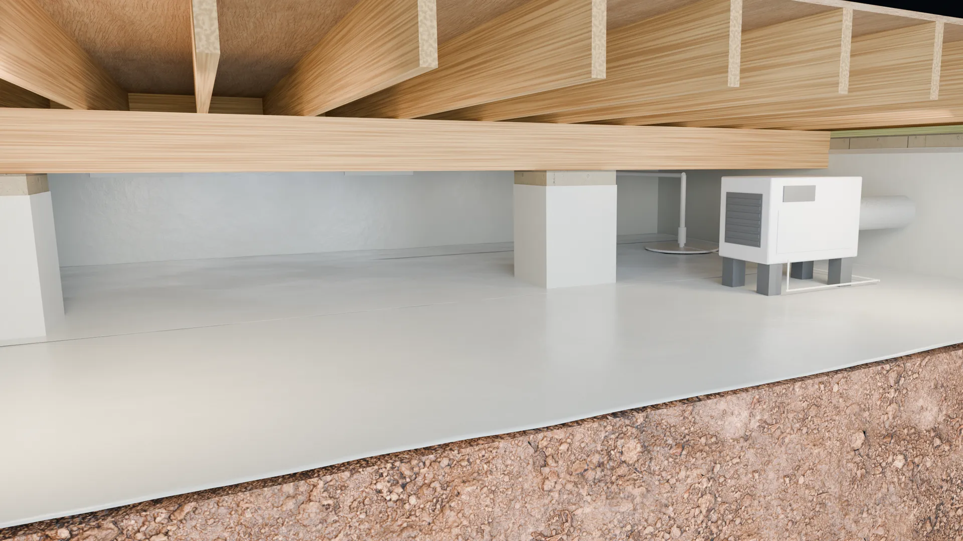 Sealed crawl space, overview, 3D render by Signature Media