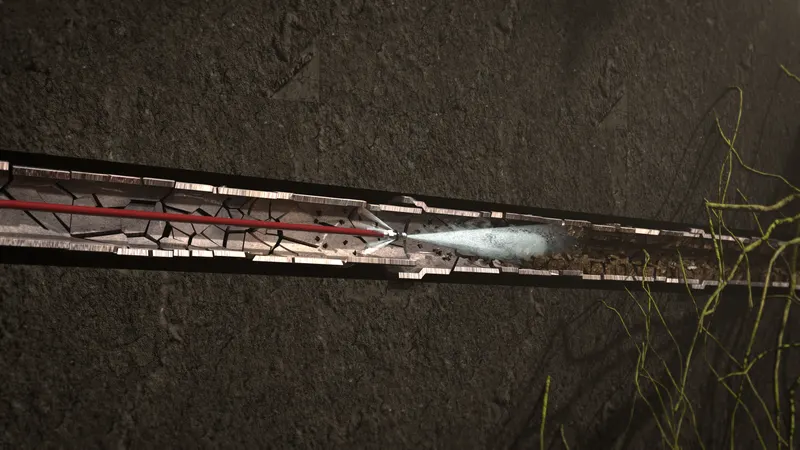 Hydro jet nozzle clearing debris and roots inside the pipe